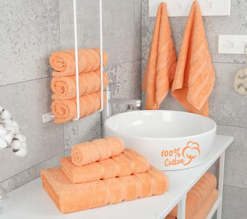 American Soft Linen 100% Cotton Luxury Turkish Towels, 6 Piece Towel Set | Soft Absorbent Quick Dry OEKO Tex Standard 100 Certificated Durable Machine Washable Premium Hotel Quality - color: Malibu Peach, size: (27"x54") + (16"x28") + (13"x13")