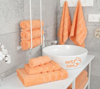 American Soft Linen 100% Cotton Luxury Turkish Towels, 6 Piece Towel Set | Soft Absorbent Quick Dry OEKO Tex Standard 100 Certificated Durable Machine Washable Premium Hotel Quality - color: Malibu Peach, size: (27"x54") + (16"x28") + (13"x13")