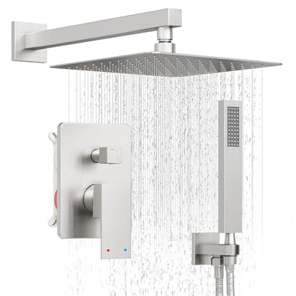 10" Rain Shower System with Handheld & Valve, Brushed Nickel | Wall-Mounted High-Pressure Shower Faucet Combo Set, 10-Inch Rain Shower Head with Handheld Spray,Includes Valve and Trim Kit - color: Brushed Nickel 10