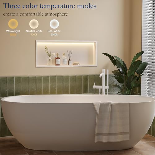 30"x12"White LED Shower Niche,3 CCT Dimmable Light, No Tile Needed | 304 Stainless Steel Bathroom Niche w/ Light(3000K/4000K/6000K), IP66 Waterproof, Space Saving & Durable ,LED Driver Included - color: White, size: 30X12In