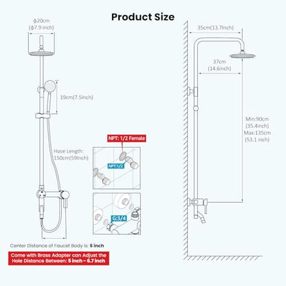 gotonovo Outdoor Shower Kit SUS304 Stainless Steel Matte Black | Outside Shower Fixtures,8’’ Rain Head with Handheld Sprayer,Swivel Tub Spout,Indoor/Outdoor,Poolside,Backyard,Garden,Beach - color: Black
