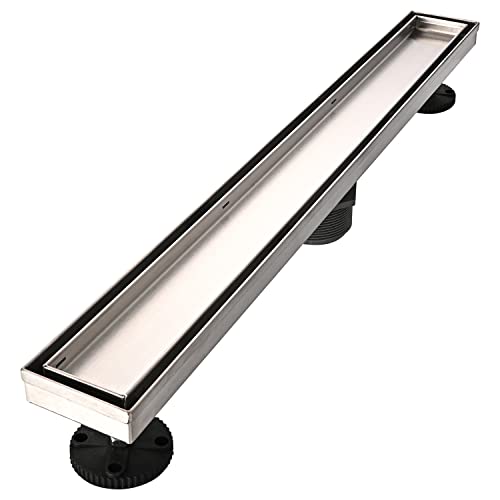 AVSIILE Linear Shower Floor Drain, 24 Inch Brushed Nickel 304 Stainless Steel Bathroom Drains Kit, Rectangular Shower Trench Drain with Reversable Tile-in Pattern Drain Cover & Hair Catcher - color: Brushed Stainless, size: 24 Inch