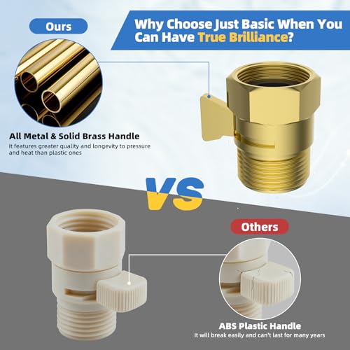 Hibbent All Metal 1 Pack Shower Head Flow Control Valve, G1/2 Brass Shut-off Valve with Metal Handle Lever, Shut OFF Water Flow Control Regulator for Handheld Shower, or Bidet Sprayer, Brushed Gold - color: Brushed Gold