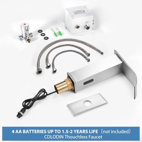 Touchless Bathroom Faucet Automatic Bathroom Sink Faucet with Sensor, Control Box and Temperature Mixer and Hole Cover Plate, Brushed Nickel - color: Brushed Nickel, size: Waterfall