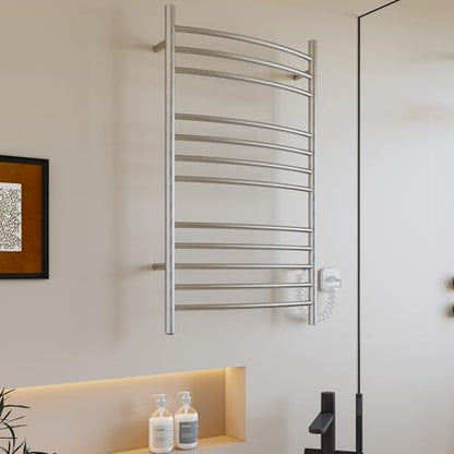 Towel Warmer, Heated Towel Rack, Plug-in/Hardwired, Brushed | 304 Stainless Steel Wall-Mounted Towel Warmer With Plug-In Or Hardwired Installation And Brushed Finish - color: Brushed