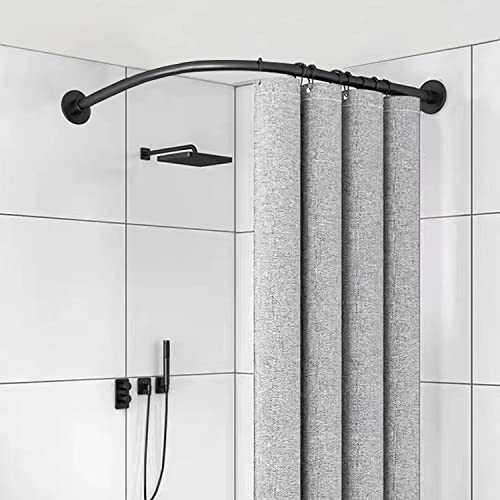 Black Stainless Steel L Shaped 50" Shower Curtain Rod - No Drill Adhesive - color: Black, size: 50"x50"