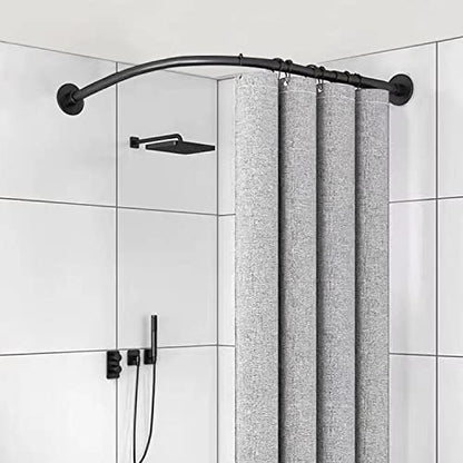 Black Stainless Steel L Shaped 50" Shower Curtain Rod - No Drill Adhesive - color: Black, size: 50"x50"