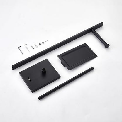Freestanding Toilet Paper Holder Stand – Stainless Steel Bathroom Tissue Holder with Storage Tray & Roll Organizer, Square Design (Matte Black) - color: Matte Black
