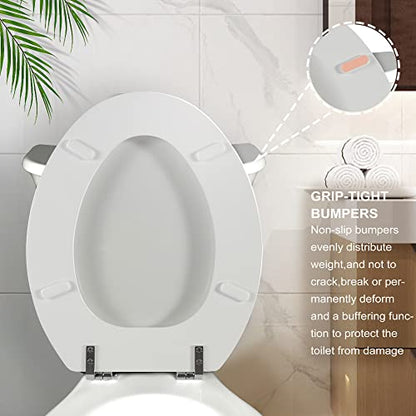 Angol Shiold Wood Toilet Seat, Zinc Alloy Hinges (Elongated, White) | Elongated Toilet Seat, Scratch Resistant Wood Surface, Easy to Install and Clean - color: White, size: Elongated