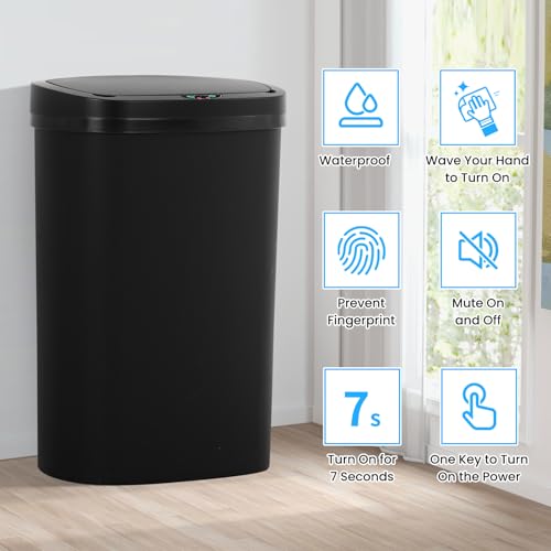 13 Gallon Trash Can | 50L Sensor Automatic Kitchen Trash Can with Lid | Touchless Garbage Bin Odor-Control for Kitchen, Office, Bedroom, Living Room (1 Pack, Black) - color: Black