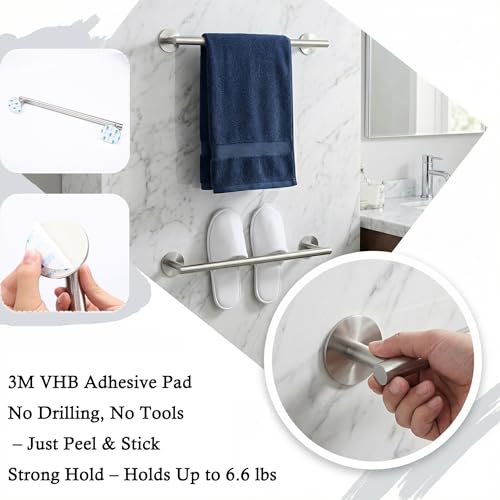 Self Adhesive Towel Bar,16" Brushed Nickel No Drill Bathroom,304SS Towel Rack - color: Brushed Nickel, size: 15.7 Inch
