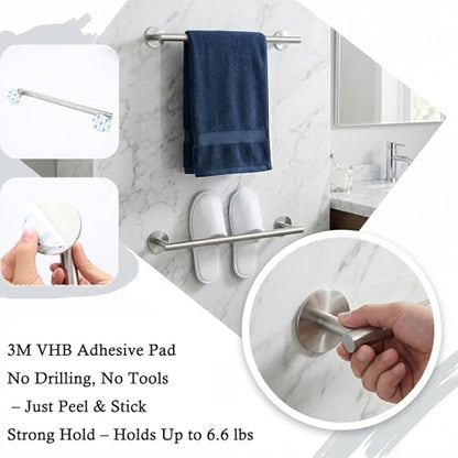 Self Adhesive Towel Bar,16" Brushed Nickel No Drill Bathroom,304SS Towel Rack - color: Brushed Nickel, size: 15.7 Inch