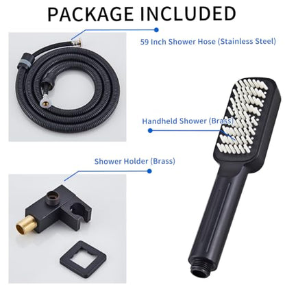 Matte Black High Pressure Handheld Shower Head, Wide Face Hand Held Showerhead with Hose and Bracket, Built-in Power Wash Jet Spray, Detachable Shower Head Set - color: Matte Black (Standard - Wide)