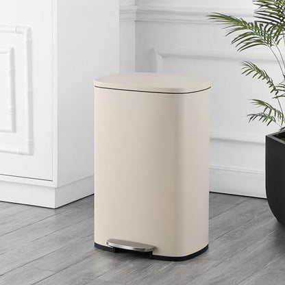 happimess Connor 2-Piece Iron Trash Can, Limestone Beige | 13.2 And 1.3 Gallons, Rectangular, Soft-Close Lid, Step Pedal, 20 Liners, 26" And 12" Height - color: Limestone Beige