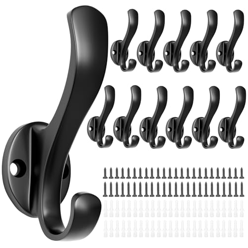 Coat Hooks Heavy Duty - Durable wall Mounted Hooks Aluminum Alloy Towel Hooks for Hanging Towel, Key, Robe, Scarf, Entryway Cubicle Closet Mudroom Bathroom Garage (12 Pack-Black) - color: 12 Pack-Black