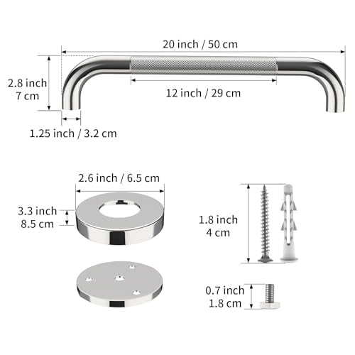 20 Inch Polished Chrome Shower Grab Bar with Anti-Slip Knurled Grip | YuanDe Stainless Steel Bathroom Grab Bars，Shower Handrail Support, Handicap Elderly Balance Assist Handles-2Packs - color: Chrome, size: 20inch-2Pack