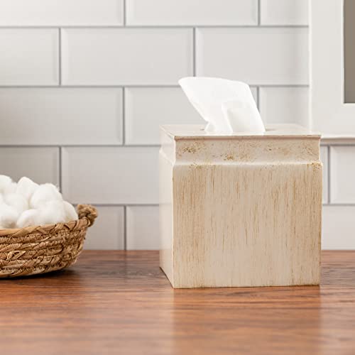 Rustic Luxe Beige Square Resin Tissue Box Cover - style: Square Tissue Box