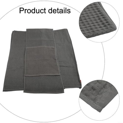 Soft textured waffle cotton towels, a reliable three-piece collection for all household needs (Dark Grey) - size: Dark gray