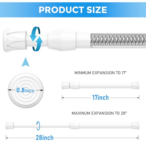 2 Pack Spring Tension Curtain Rod 17 to 28 Inch, DIY Small Curtain Rods No Drill for Window Cupboard Closet Kitchen Cabinets, White - color: White, size: 17" to 28"-2Pcs