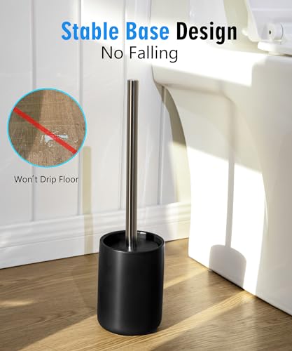Ceramic Toilet Brush and Holder Set, Toilet Bowl Cleaner Brush | Freestanding Deep-Cleaning, Stainless Steel Handle, Small & Sturdy for Storage, Easy to Clean, Non-Scratching - color: Matt Black