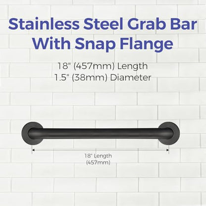 Stardrix 18-Inch ADA Compliant Grab Bar, 1.5" Diameter, Concealed Mounting Flanges, Handicap Friendly, Commercial & Residential Bathrooms, Matte Black Stainless Steel - color: Matte Black, size: 18"