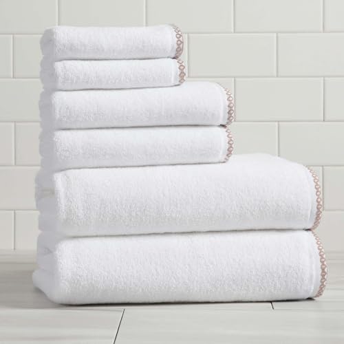 Great Bay Home White/Rosewood Bath Towel Set - Ultra-Soft Cotton, Boho-Chic Border Design - 2 Bath Towels, 2 Hand Towels, 2 Washcloths - Absorbent, Quick-Dry, Lightweight Bathroom Towels - color: White / Rosewood, size: Set (Pack of 6)