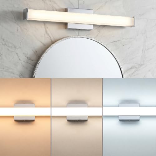 URSOLA 24" Modern LED Bathroom Light Fixtures, Chrome 3CCT Dimmable Bathroom Vanity Light Over Mirror, Bathroom Vanity Bath Bar Lights with Double Layer Acrylic Shade - color: Chrome, size: 24inch