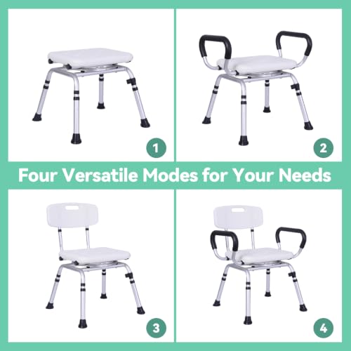 Swivel Shower Chair for Inside Shower, 400 lbs, Adjustable Height | Heavy Duty Non-Slip Shower Stool, Bath Seat with Removable Back and Arms, Safety Shower Stool for Seniors and Disabled - color: Light Green