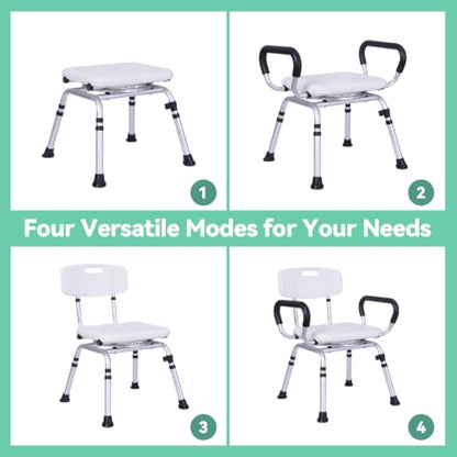 Swivel Shower Chair for Inside Shower, 400 lbs, Adjustable Height | Heavy Duty Non-Slip Shower Stool, Bath Seat with Removable Back and Arms, Safety Shower Stool for Seniors and Disabled - color: Light Green