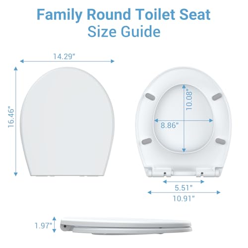 Round Soft Close Toilet Seat with Toddler Training Lid – Non-Slip, Home Style, Locking Structure, Mother-and-Child Cover, Copper + Lock Fixing Bolt – Fits Adults & Children – White Short Round, - size: Round with Toddler Seat