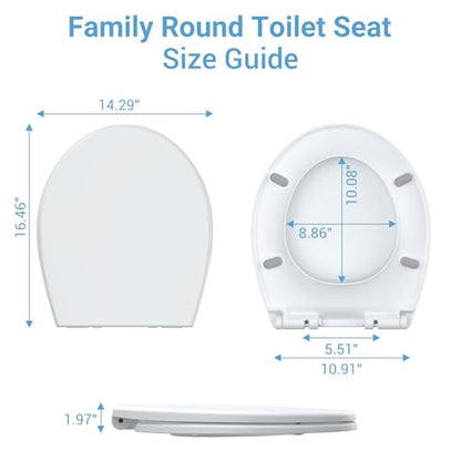Round Soft Close Toilet Seat with Toddler Training Lid – Non-Slip, Home Style, Locking Structure, Mother-and-Child Cover, Copper + Lock Fixing Bolt – Fits Adults & Children – White Short Round, - size: Round with Toddler Seat