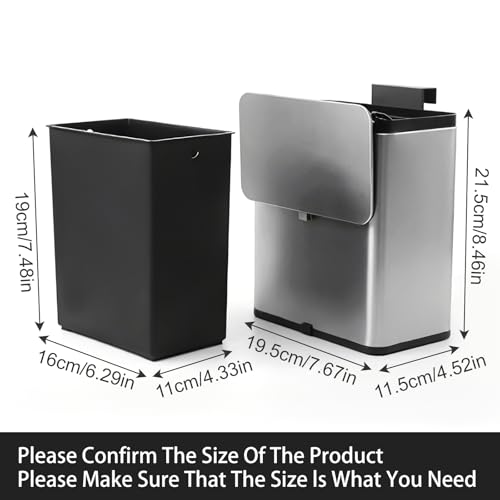 SIDIANBAN Mini Hanging Trash Can with Lid for Kitchen Cabinet Door | 0.8 Gal / 3L Stainless Steel Garbage Can, Compost Bin for Countertop, Under Sink, Bathroom, RV, Office