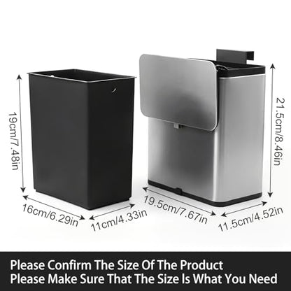 SIDIANBAN Mini Hanging Trash Can with Lid for Kitchen Cabinet Door | 0.8 Gal / 3L Stainless Steel Garbage Can, Compost Bin for Countertop, Under Sink, Bathroom, RV, Office