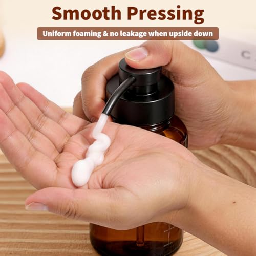 400ml 13.5oz Amber Glass Foam Soap Dispenser Refillable Foaming Hand Soap Pump Bottle Modern Empty Foam Bottle for Bathroom Kitchen Countertop Home Decor