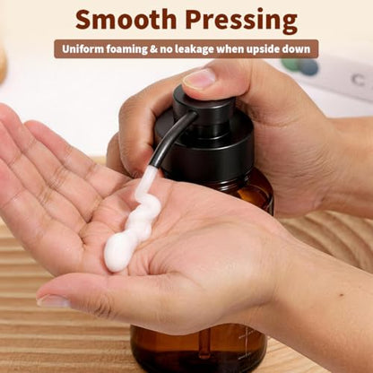 400ml 13.5oz Amber Glass Foam Soap Dispenser Refillable Foaming Hand Soap Pump Bottle Modern Empty Foam Bottle for Bathroom Kitchen Countertop Home Decor