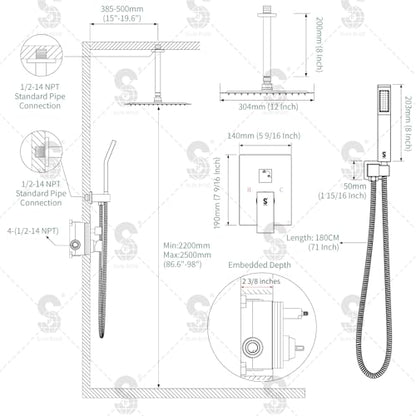 SR SUN RISE 12 Inch Oil Rubbed Bronze Shower System Brass Bathroom Luxury Rain Mixer Shower Combo Set Ceiling Mounted Rainfall Shower Head System Faucet Trim Repair Kits with Rough-In Valve and Trim - color: Oil Rubbed Bronze, style: 12 inch