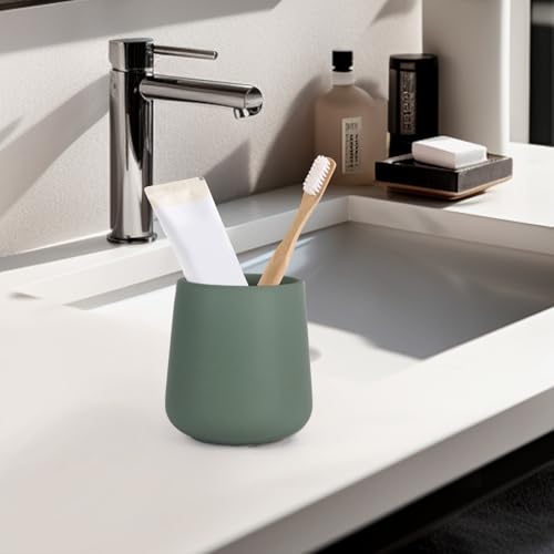 INGOFIN Ceramic Toothbrush Holder for Bathroom, Green Toothpaste Cup | 12oz Toothbrush and Toothpaste Holder for Bathroom Vanity and Countertop, for Cosmetic, Makeup Brush and Office Pencils - color: Matte Green