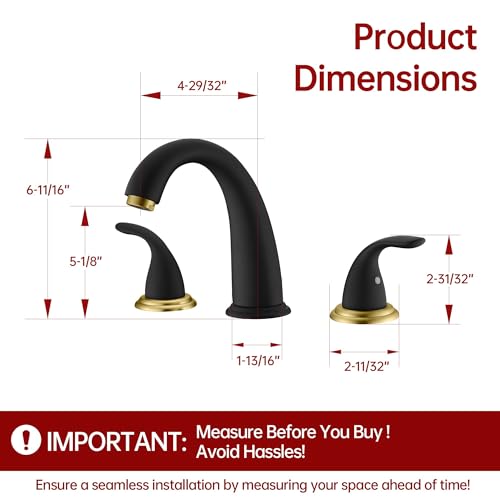 SUMERAIN 2 Handle Bathroom Roman Bathtub Faucet, Black and Gold | 3 Hole, High Flow, Tub Filler, with Valve, Brass, Classic Style - color: Black and Gold, size: 4-29/32" spout reach
