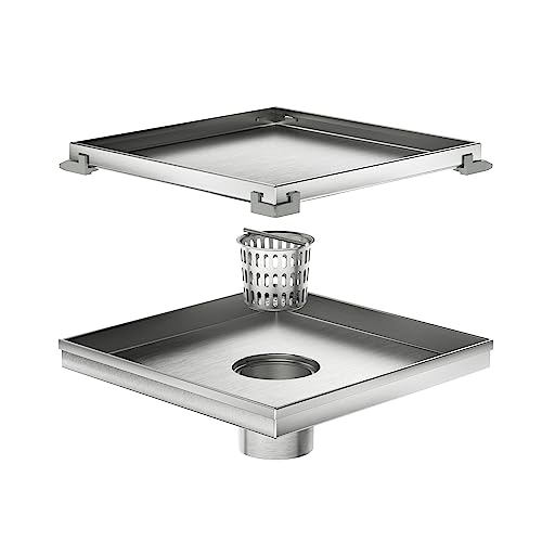Neodrain 8" Brushed Square Shower Drain with Removable Tile Insert Grate | 304 Stainless Steel Tile Square Drain, Hidden Drain,Easy to Clean, Waterproof & Sturdy Shower Drain, CUPC Certified - color: Brushed, size: 8 IN