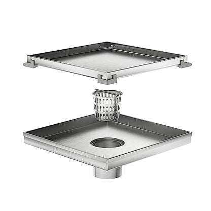 Neodrain 8" Brushed Square Shower Drain with Removable Tile Insert Grate | 304 Stainless Steel Tile Square Drain, Hidden Drain,Easy to Clean, Waterproof & Sturdy Shower Drain, CUPC Certified - color: Brushed, size: 8 IN