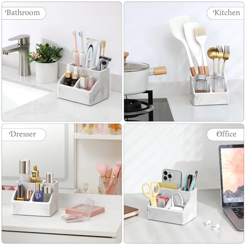 Luxspire Diatomite Toothbrush Holder, 4 Slots, Marble White | Fast Drying, Diatomaceous Earth, Electric Tooth Brush and Toothpaste Organizer, For Bathroom Kitchen Vanity Countertop - color: Marble White, style: 4 Slots