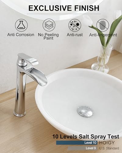 Bathroom Waterfall Faucet, Brass Tall Chrome Bathroom Faucet One Handle, Vessel Sink Faucet 1 Hole, Faucet for Bathroom Sink with Pop-Up Drain & Supply Hoses for Vanity Lavatory RV Farmhouse - color: Chrome