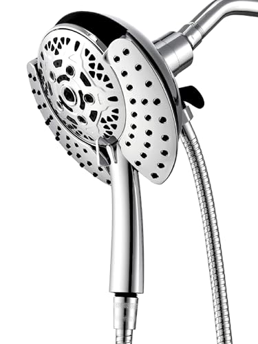 2 in 1 Shower Head with Handheld Combo High Pressure Silver 2.5 GPM | 7.2" Rain Showerhead and 10 Spray Hand Held Shower, Adjustable Shower Angle, 59-inch Rotatable Stainless Steel Hose - color: Silver, size: 2.5 GPM