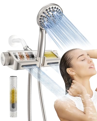 MakeFit Filtered Shower Head with Handheld Combo Brushed Nickel - Dual 2-in-1 Spa System with Massage Shower Head and 10 Modes Hand Held Showerhead, High Pressure, Buit in Power Wash Mode - color: Brushed Nickel