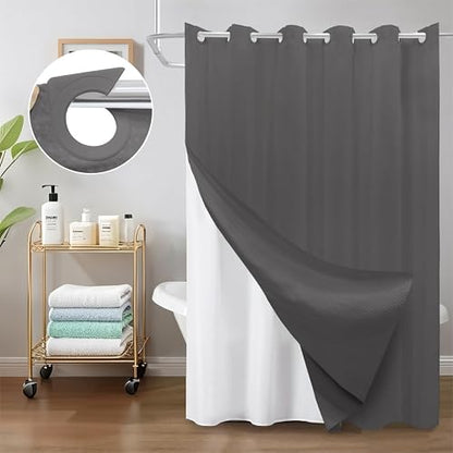 Inhousolu No Hook Shower Curtain with Removable Snap-in Liner, Waffle Weave 230 GSM Polyester, Weighted Hem, Water Repellent Washable, 72 x 72 Inch, Graphite Gray - color: Graphite Gray, size: 72"W x 72"L (Pack of 1)