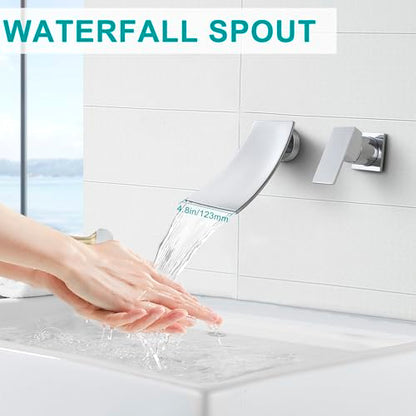SKOWLL Wall Mount Faucet Bathroom, Wide Waterfall Spout, Single Handle Waterfall Tub Faucet High Flow Vessel Sink Faucets, Include Rough-in Valve, Polished Chrome - color: Polished Chrome