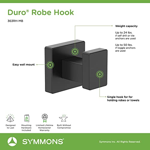 Symmons 363RH-MB Duro Wall-Mounted Robe Hook in Matte Black | Brass and Stainless Steel - color: Matte Black