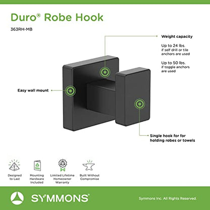 Symmons 363RH-MB Duro Wall-Mounted Robe Hook in Matte Black | Brass and Stainless Steel - color: Matte Black