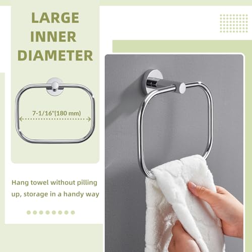 Square Hand Towel Ring for Bathroom Sink, Chrome, Wall Mounted | Rustproof Stainless Steel Towel Holder, 180° Swivel Ring for Easy Towel Access, Quiet & Smooth Rotating, Space-saving - color: Chrome