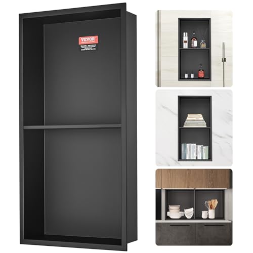 VEVOR 13"x25" Shower Niche No Tile Needed 304 Stainless Steel, Recessed Shower Niche Shelf for Bathroom Storage, Brushed Nickel - color: Black, size: 13x25'' - Double Layer